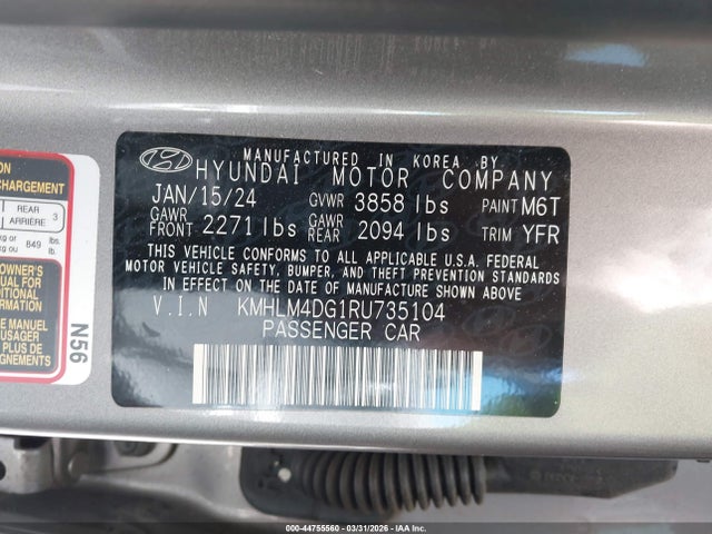 KMHLM4DG1RU735104 Hyundai ELANTRA SEL