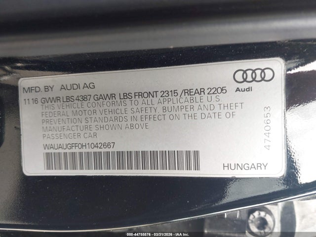 Продажа на аукционе авто 2017 Audi A3 2.0t Premium, vin: WAUAUGFF0H1042667, номер лота: 44755576