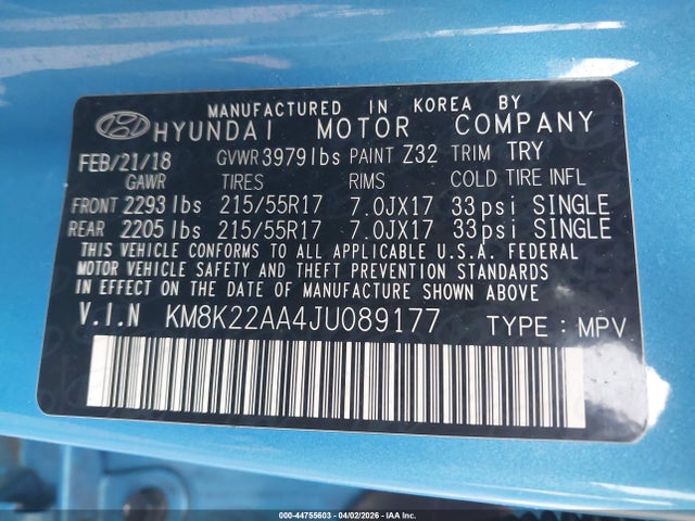 Aukcja sprzedaży 2018 Hyundai Kona Sel, vin: KM8K22AA4JU089177, numer aukcji: 44755603