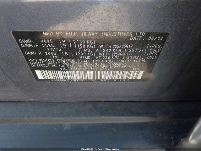 Aukcja sprzedaży 2015 Subaru Outback 2.5i Premium, vin: 4S4BSADC7F3201071, numer aukcji: 44755617