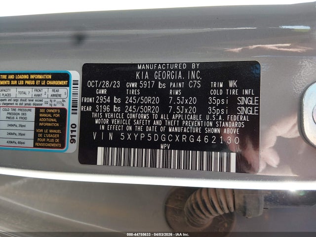 2024 Kia Telluride Sx Prestige X-line მანქანა იყიდება აუქციონზე, vin: 5XYP5DGCXRG462130, აუქციონის ნომერი: 44755633