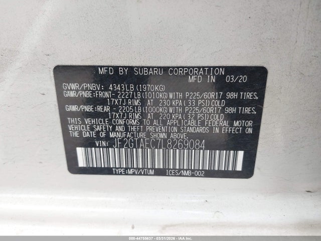 Продажа на аукционе авто 2020 Subaru Crosstrek Premium, vin: JF2GTAEC7L8269084, номер лота: 44755637