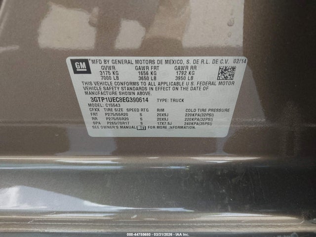 2014 Gmc Sierra 1500 Sle მანქანა იყიდება აუქციონზე, vin: 3GTP1UEC8EG390614, აუქციონის ნომერი: 44755680