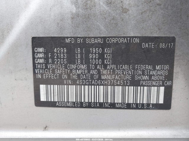 4S3GTAD6XH3754513 Subaru Impreza Premium