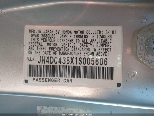 Продаж на аукціоні авто 2001 Acura Integra Ls, vin: JH4DC435X1S005606, номер лоту: 44755693