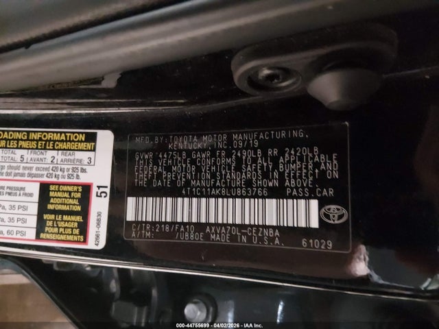 Aukcja sprzedaży 2020 Toyota Camry Le, vin: 4T1C11AK8LU863766, numer aukcji: 44755699