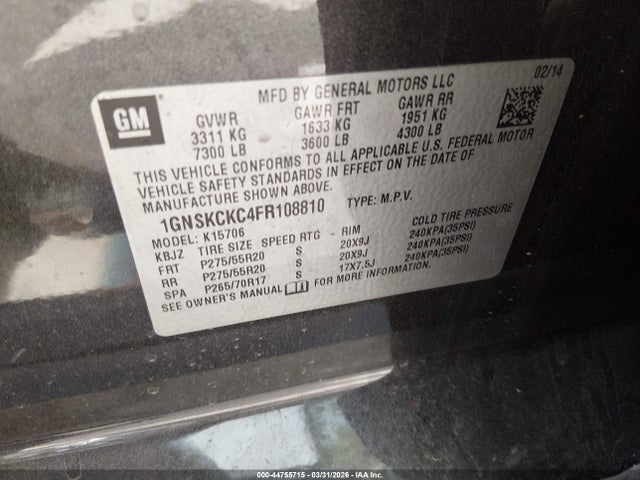 1GNSKCKC4FR108810 Chevrolet Tahoe Ltz