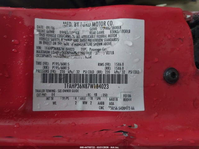 Aukcja sprzedaży 2007 Ford Focus Se/ses, vin: 1FAHP36N87W184023, numer aukcji: 44755722
