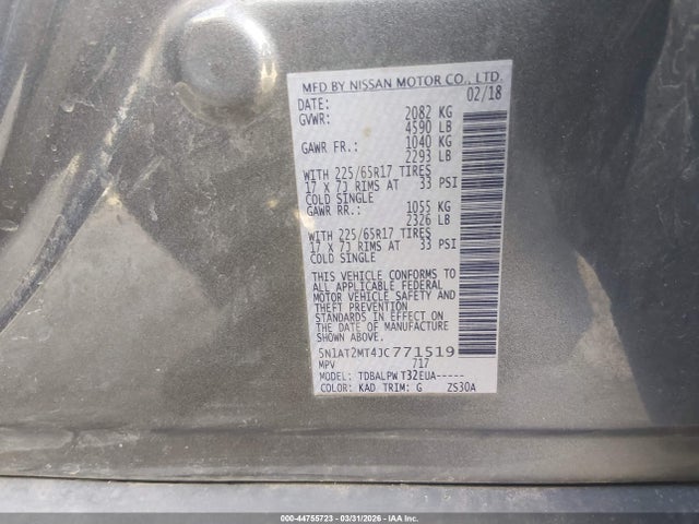 Продаж на аукціоні авто 2018 Nissan Rogue S, vin: 5N1AT2MT4JC771519, номер лоту: 44755723