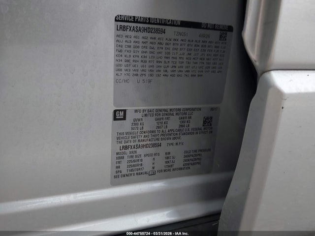 Aukcja sprzedaży 2017 Buick Envision Preferred, vin: LRBFXASA9HD238594, numer aukcji: 44755724