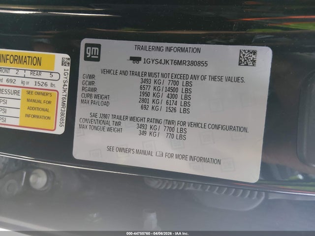 1GYS4JKT6MR380855 Cadillac Escalade Esv 4wd Luxury