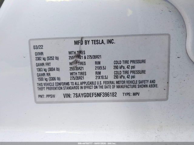 7SAYGDEF5NF396182 Tesla Model Y Performance Dual Motor All-wheel Drive
