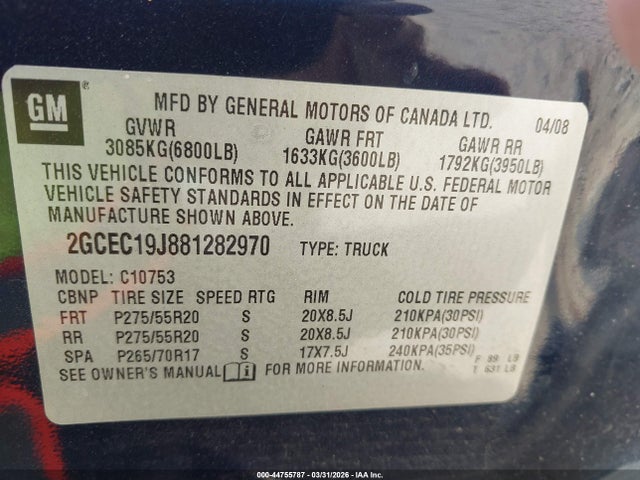2008 CHEVROLET SILVERADO 1500 2GCEC19J881282970 Photo 8