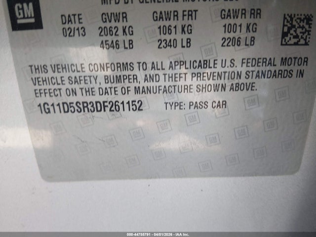 Aukcja sprzedaży 2013 Chevrolet Malibu Eco, vin: 1G11D5SR3DF261152, numer aukcji: 44755791