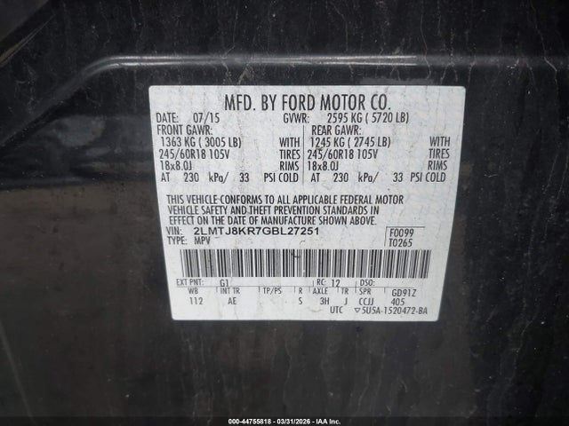 2LMTJ8KR7GBL27251 Lincoln Mkx Select