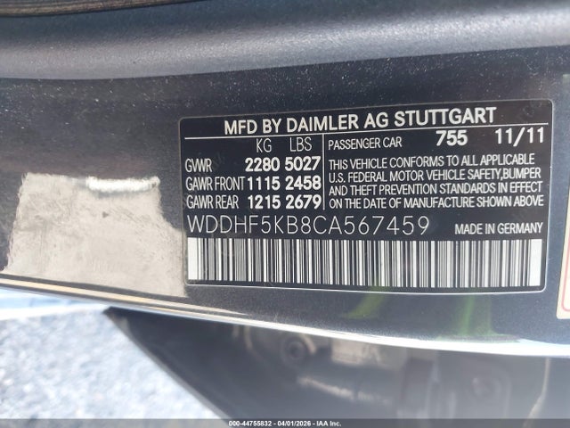 2012 Mercedes-benz E 350 მანქანა იყიდება აუქციონზე, vin: WDDHF5KB8CA567459, აუქციონის ნომერი: 44755832
