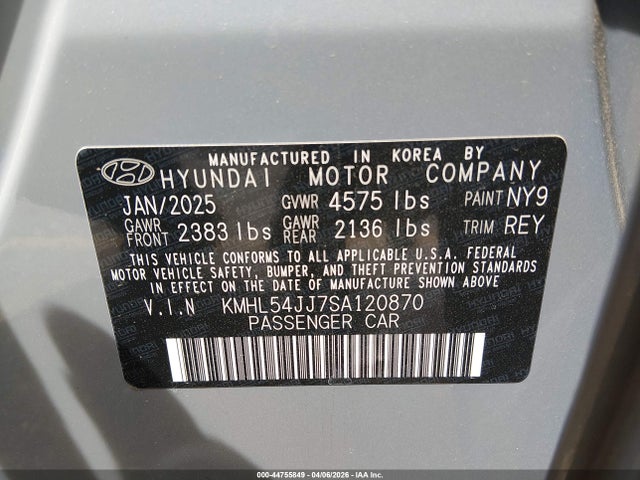 Продаж на аукціоні авто 2025 Hyundai Sonata Hybrid Limited, vin: KMHL54JJ7SA120870, номер лоту: 44755849