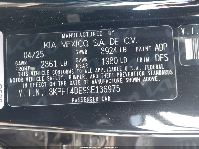 Продаж на аукціоні авто 2025 Kia K4 Lx, vin: 3KPFT4DE9SE136975, номер лоту: 44755858