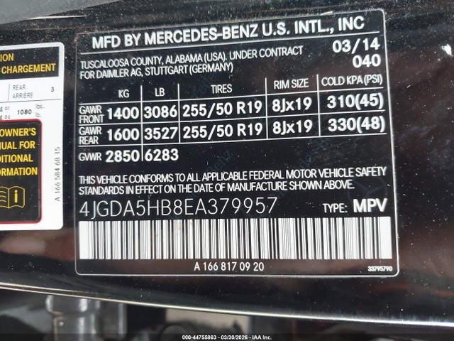 Продаж на аукціоні авто 2014 Mercedes-benz Ml 350 4matic, vin: 4JGDA5HB8EA379957, номер лоту: 44755863