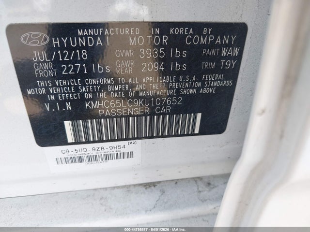 2019 HYUNDAI IONIQ HYBRID KMHC65LC9KU107652 Photo 8