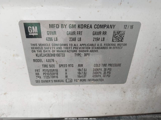 44755878 :رقم المزاد ، KL4CJASB3HB100733 vin ، 2017 Buick Encore Preferred مزاد بيع