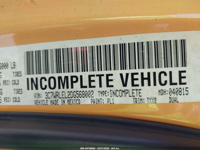 Продаж на аукціоні авто 2013 Ram 4500 Chassis Tradesman/slt/laramie, vin: 3C7WRLEL2DG568002, номер лоту: 44755885