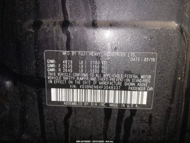 Продаж на аукціоні авто 2015 Subaru Legacy 3.6r Limited, vin: 4S3BNEN64F3048337, номер лоту: 44755893