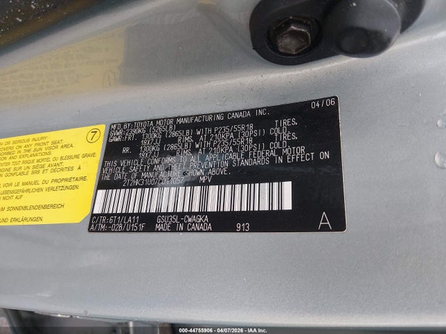 44755906 :رقم المزاد ، 2T2HK31U07C011057 vin ، 2007 Lexus Rx 350 مزاد بيع