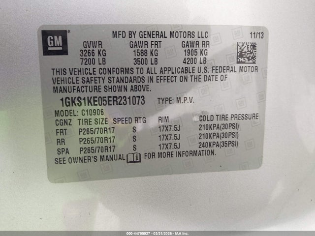 Aukcja sprzedaży 2014 Gmc Yukon Xl 1500 Slt, vin: 1GKS1KE05ER231073, numer aukcji: 44755927