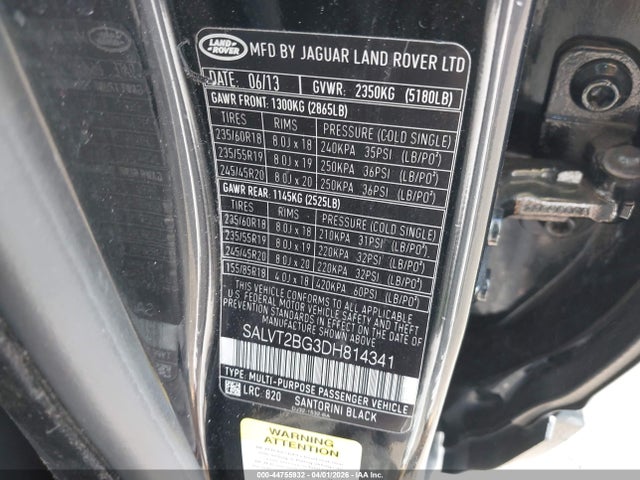 2013 LAND ROVER RANGE ROVER EVOQUE SALVT2BG3DH814341 Photo 8