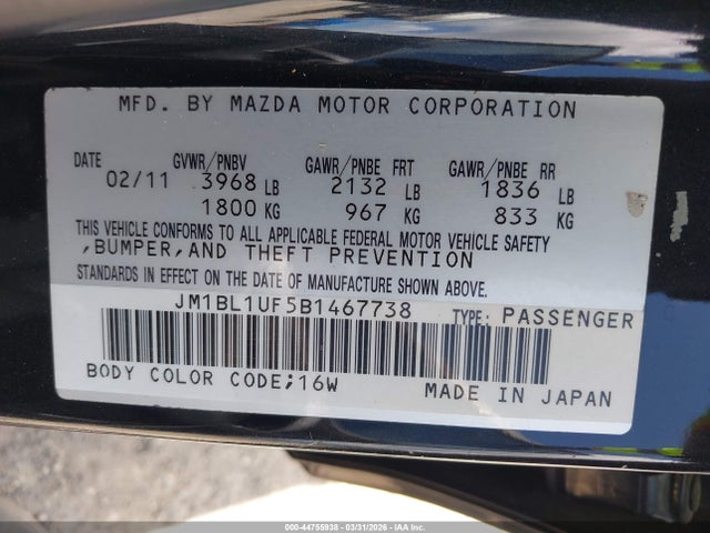 Aukcja sprzedaży 2011 Mazda Mazda3 I Sport, vin: JM1BL1UF5B1467738, numer aukcji: 44755938