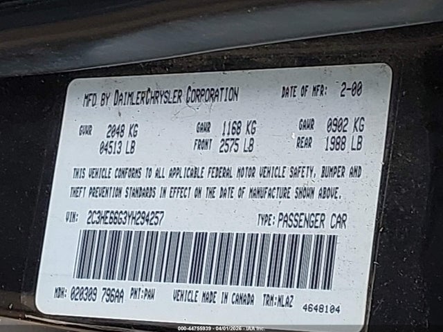 Продажа на аукционе авто 2000 Chrysler 300m, vin: 2C3HE66G3YH294257, номер лота: 44755939