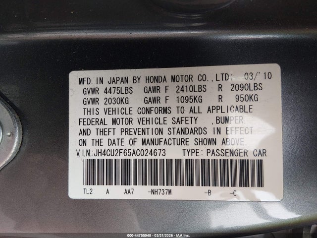 Продаж на аукціоні авто 2010 Acura Tsx 2.4, vin: JH4CU2F65AC024673, номер лоту: 44755948