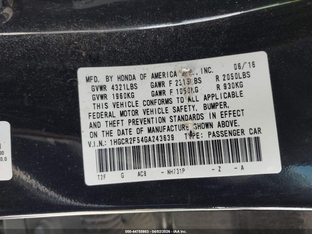 1HGCR2F54GA243639 Honda Accord Sport