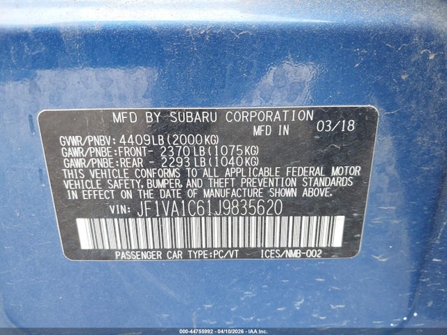 Subaru Wrx Premium 2018 JF1VA1C61J9835620 Image 9