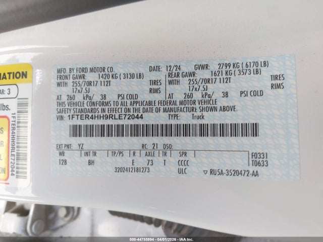 44755994 :رقم المزاد ، 1FTER4HH9RLE72044 vin ، 2024 Ford Ranger Xlt مزاد بيع