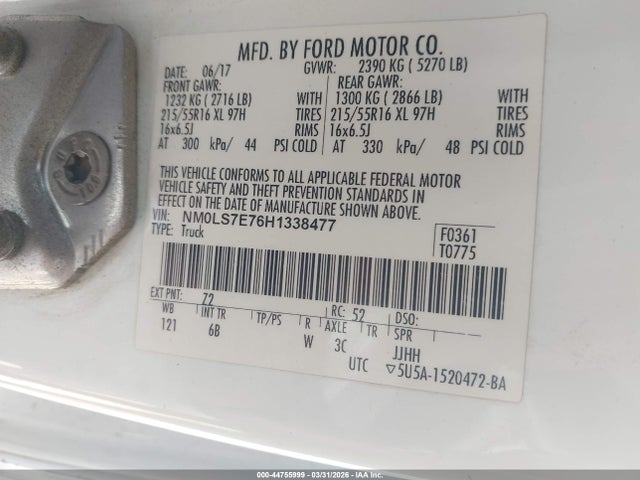Продаж на аукціоні авто 2017 Ford Transit Connect Xl, vin: NM0LS7E76H1338477, номер лоту: 44755999