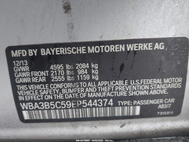 44755997 :رقم المزاد ، WBA3B5C59EP544374 vin ، 2014 Bmw 328i Xdrive مزاد بيع