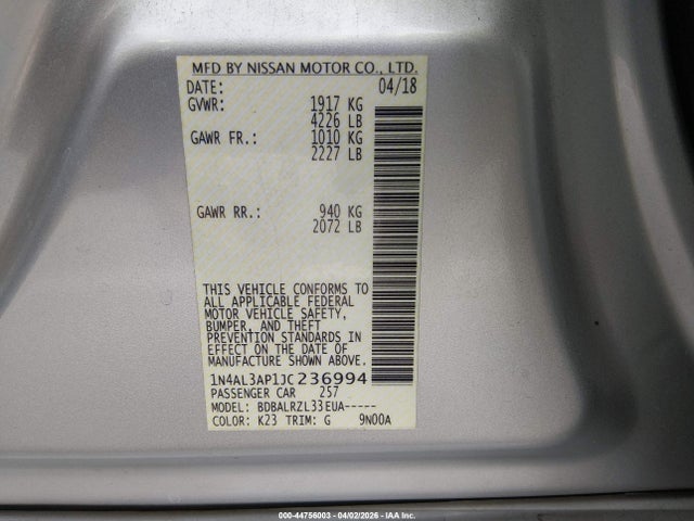 Nissan Altima 2.5 Sl 2018 1N4AL3AP1JC236994 Image 9