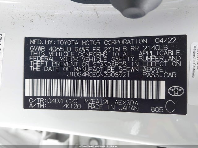 JTDS4MCE5N3508921 Toyota COROLLA SE