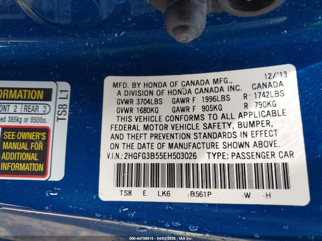 2HGFG3B55EH503026 Honda Civic Lx