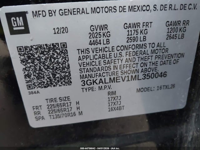 Aukcja sprzedaży 2021 Gmc Terrain Fwd Sle, vin: 3GKALMEV1ML350046, numer aukcji: 44756042