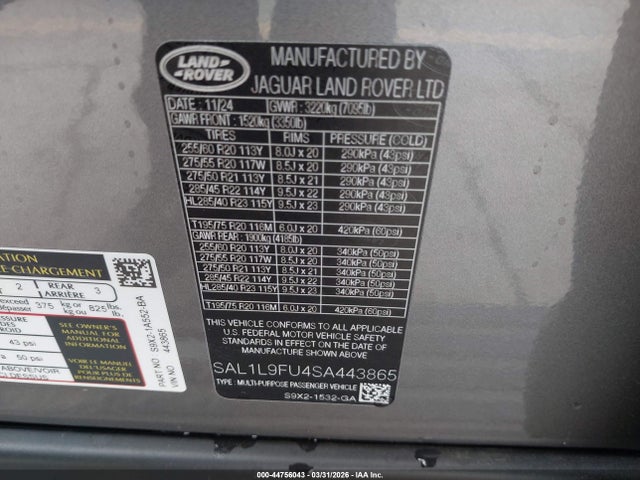 2025 Land Rover Range Rover Sport P400 Dynamic Se მანქანა იყიდება აუქციონზე, vin: SAL1L9FU4SA443865, აუქციონის ნომერი: 44756043