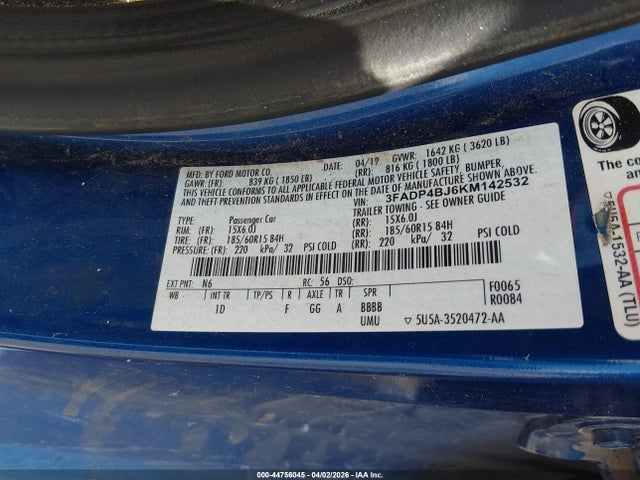 3FADP4BJ6KM142532 Ford FIESTA SE