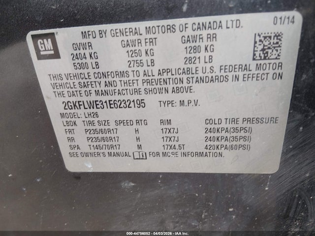 2014 Gmc Terrain Sle-2 მანქანა იყიდება აუქციონზე, vin: 2GKFLWE31E6232195, აუქციონის ნომერი: 44756052