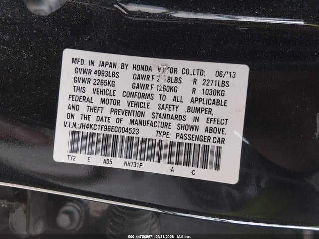 44756067 :رقم المزاد ، JH4KC1F96EC004523 vin ، 2014 Acura Rlx مزاد بيع