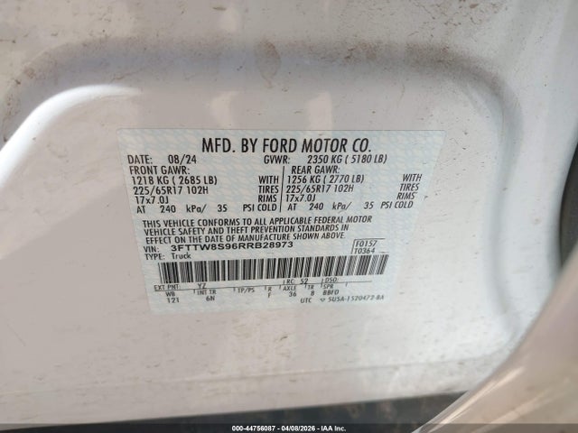 2024 Ford Maverick Lariat მანქანა იყიდება აუქციონზე, vin: 3FTTW8S96RRB28973, აუქციონის ნომერი: 44756087