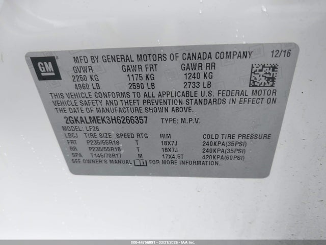 2017 Gmc Terrain Sle-1 მანქანა იყიდება აუქციონზე, vin: 2GKALMEK3H6266357, აუქციონის ნომერი: 44756091