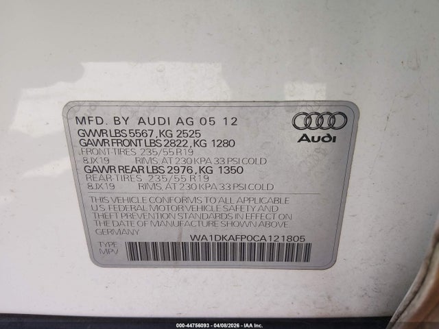 2012 AUDI Q5 WA1DKAFP0CA121805 Photo 8