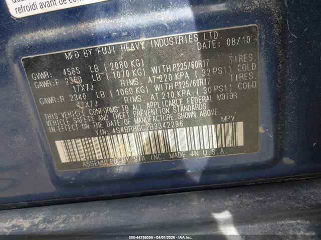 2011 Subaru Outback 2.5i Premium მანქანა იყიდება აუქციონზე, vin: 4S4BRBGC2B3342296, აუქციონის ნომერი: 44756095